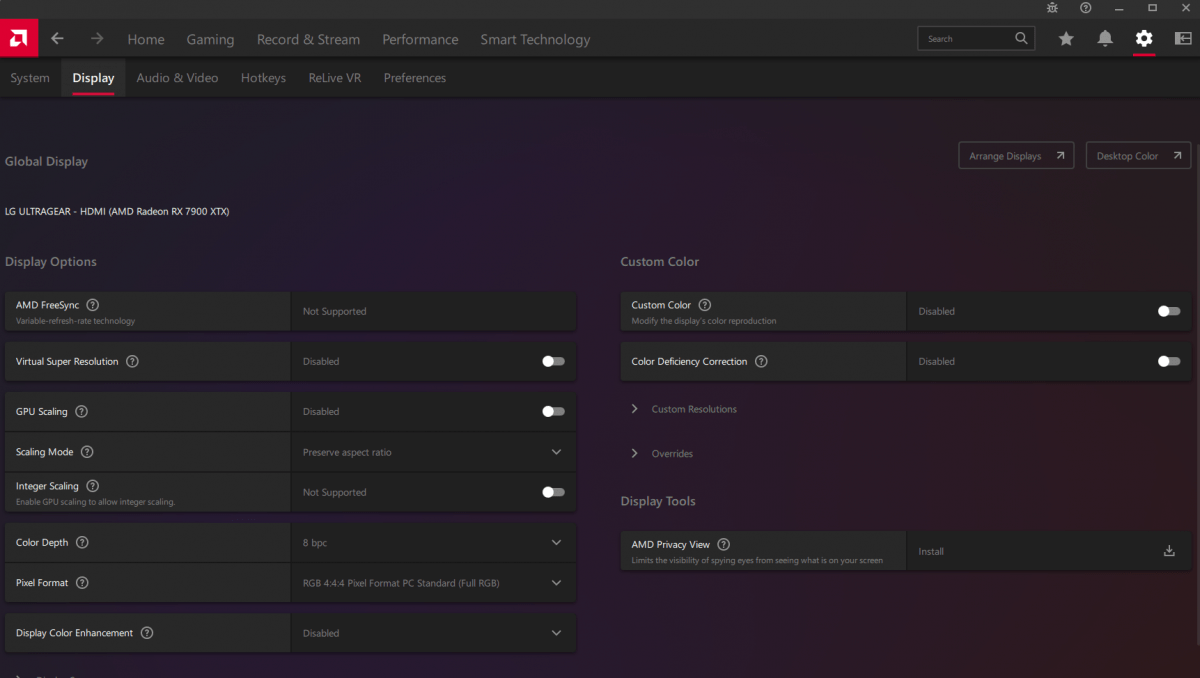 AMD Control Panel colour settings
