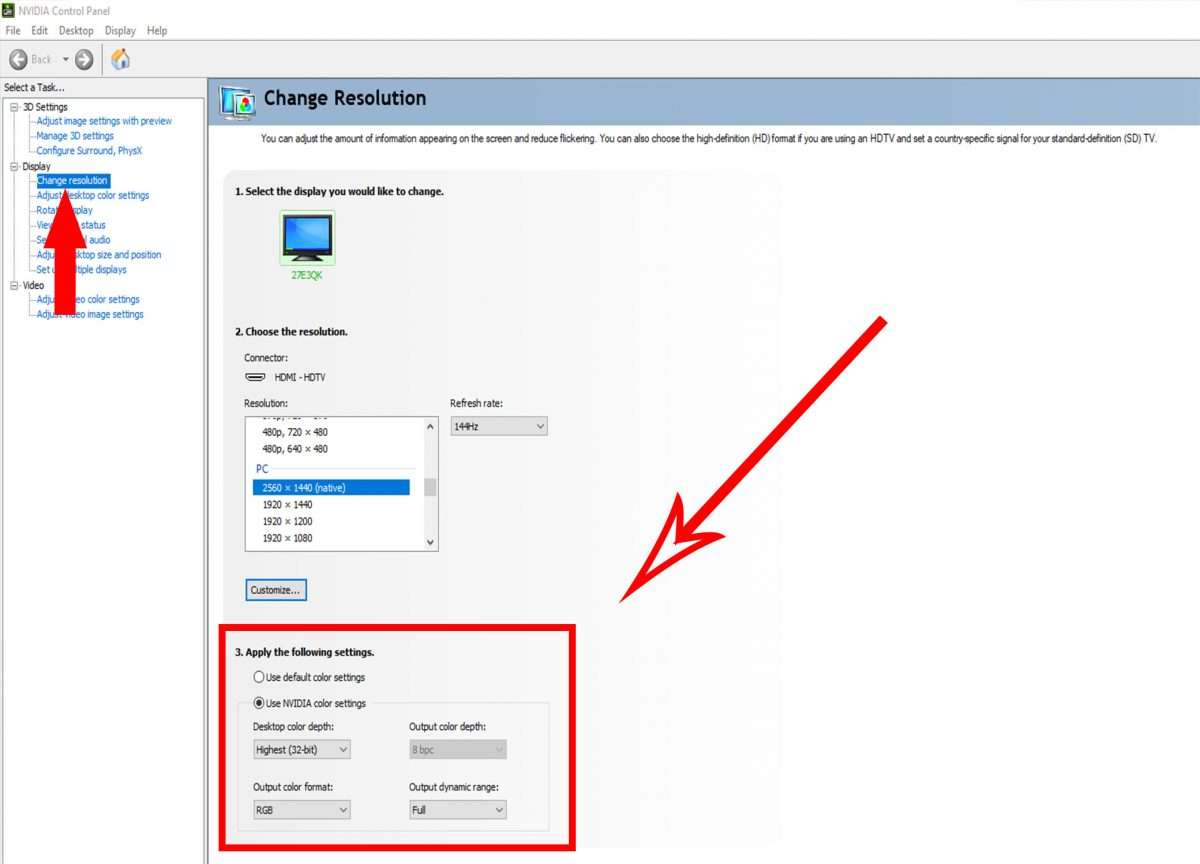 NVIDIA Control Panel colour settings