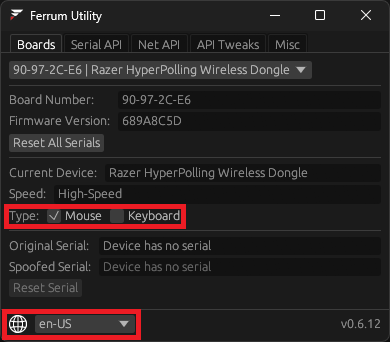 Ferrum device type selection
