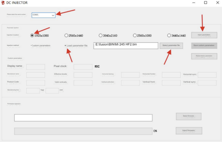 EDID injection tool interface