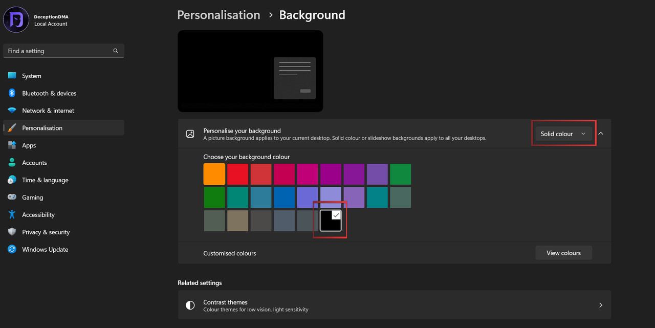 Setting background to solid black